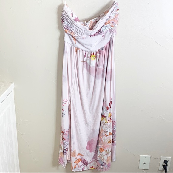 Plum Pretty Sugar - Pink Floral Strapless Midi/Maxi Dress - Picture 4 of 14